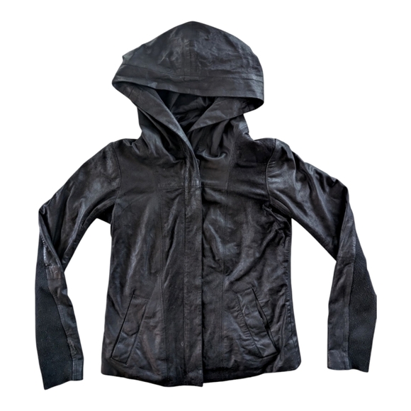 Danier Leather Zip Up Leather Hoodie Women's XS Black - Picture 1 of 10
